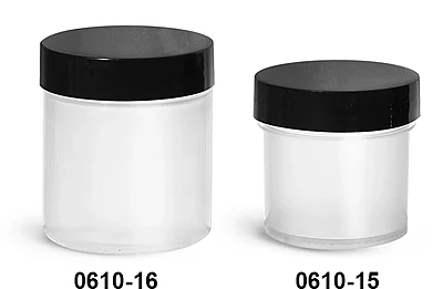 Polypropylene Plastic Jars, Natural Jars w/ Smooth Black PE Lined Caps