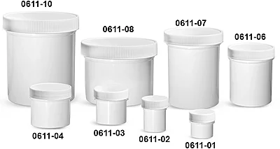 Polypropylene Plastic Jars, White Straight Sided Jars w/ Unlined Screw Caps