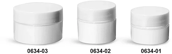 Polypropylene Plastic Jars, White Thick Wall Jars w/ White Lined Caps