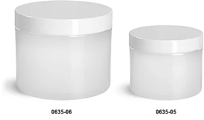 Polypropylene Plastic Jars, Frosted Thick Wall Jars w/ White Smooth Plastic Lined Caps