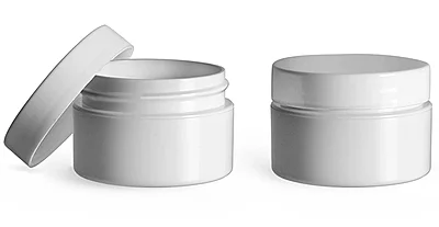 Polypropylene Plastic Jars, White Double Wall Straight Base Jars w/ White Lined Smooth Caps