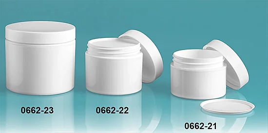 Polypropylene Plastic Jars, White Double Wall Jars w/ White Smooth Lined Caps & Cosmetic Disc Liners
