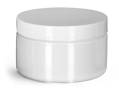 PET Plastic Jars, White Heavy Wall Jars w/ White Smooth PE Lined Caps