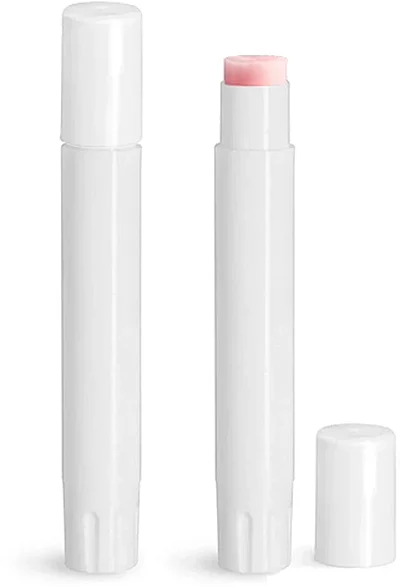White Polypropylene Slim Line Lip Balm Tubes w/ Caps