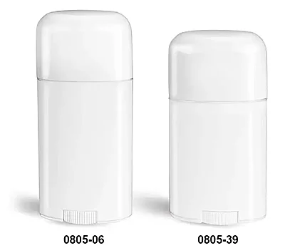Deodorant Containers, White Oval Polypropylene Deodorant Tubes w/ White Caps