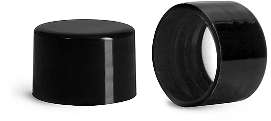 Plastic Caps, Black Polypropylene Printed PS22 Lined Caps
