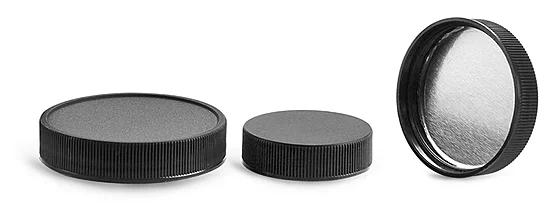 Plastic Caps, Black Polypropylene Ribbed Caps w/ Foam Induction Liners