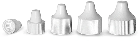 Plastic Caps, White Polypropylene Unlined Dropper Tip Caps