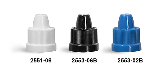 Child Resistant Caps, Ribbed Polypropylene Child Resistant Caps w/ Dropper Tips 