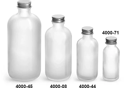 Glass Bottles, Frosted Glass Boston Round Bottles w/ Lined Aluminum Caps