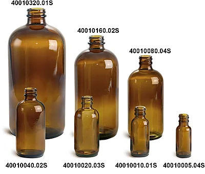 Amber Glass Round Bottles (Bulk), Caps NOT Included