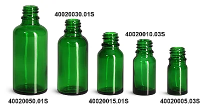 Green Glass Euro Dropper Bottles (Bulk), Caps NOT Included
