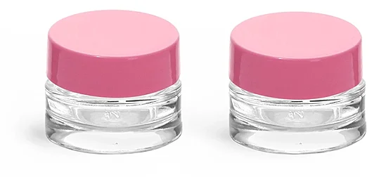 Clear Glass Jars, Clear Glass Cosmetic Jars w/ Pink Lined Caps
