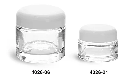Clear Glass Jars, Clear Glass Cosmetic Jars w/ White Dome Lined Caps