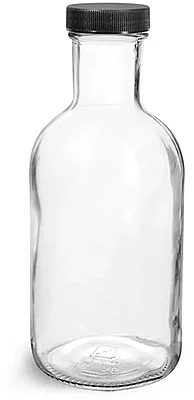 Glass Bottles, Clear Glass Stout Bottles w/ Black Induction Lined Caps