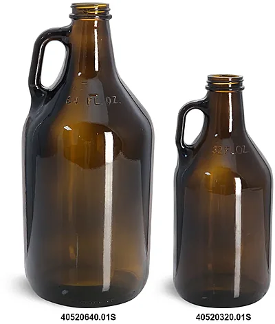 64 oz Amber Glass Round Growler Jugs (Bulk), Caps NOT Included