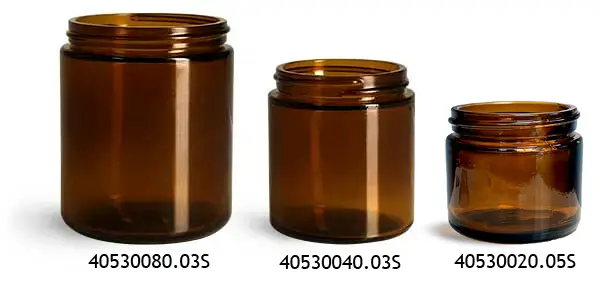 Amber Glass Straight Sided Jars (Bulk), Caps NOT Included