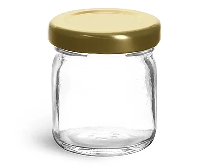 Clear Glass Jars, Clear Glass Jelly Jars w/ Gold Metal Caps