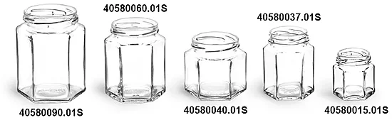 Clear Glass Hexagon Jars (Bulk), Caps NOT Included