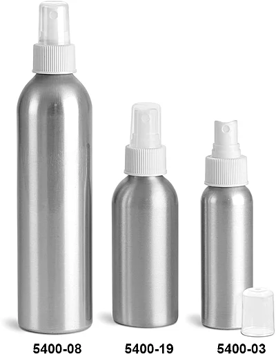 Metal Containers, Aluminum Bottles w/ White Fine Mist Sprayers