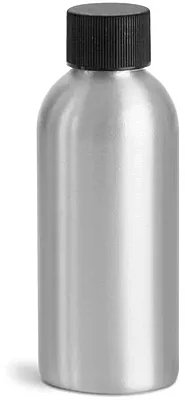 Metal Containers, Aluminum Bottles w/ Black Plastic Caps