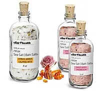 Clear Glass Wellness Bottles w/ Natural Corks for Bath Salts