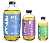  Clear Glass Liquid Supplement Bottles w/ Black Phenolic Caps