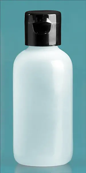 4 oz w/ Smooth Cap Natural LDPE Boston Round Bottles w/ Black Ribbed or Smooth Snap Caps