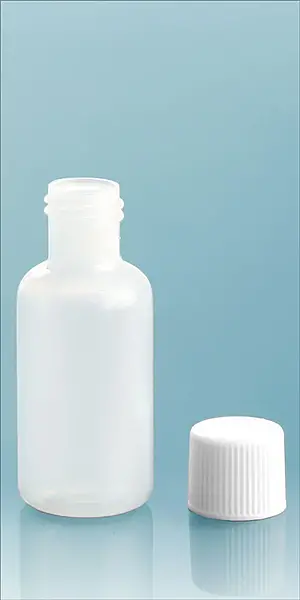 1/2 oz Natural LDPE Boston Round Bottles w/ White Screw Caps