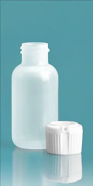 1 oz Natural LDPE Boston Round Bottles w/ Flip Top Spout Caps