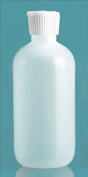8 oz Natural LDPE Boston Round Bottles w/ Flip Top Spout Caps