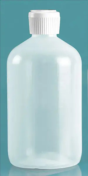 16 oz Natural LDPE Boston Round Bottles w/ Flip Top Spout Caps