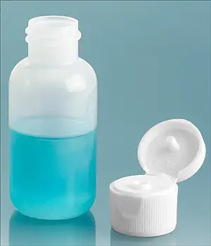 1 oz Natural LDPE Boston Round Bottles w/ White Ribbed Snap Caps
