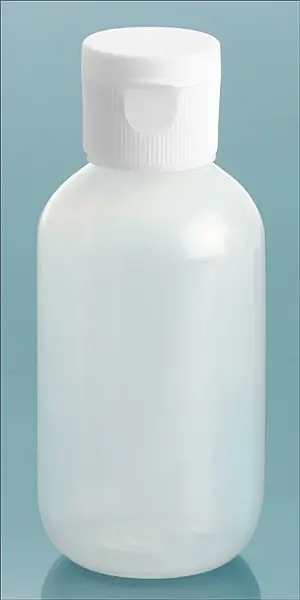 2 oz Natural LDPE Boston Round Bottles w/ White Ribbed Snap Caps