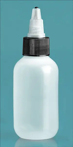2 oz Natural LDPE Boston Round Bottles w/ Black/ Natural Twist Top Caps