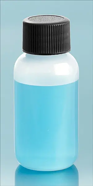 1 oz Natural LDPE Boston Round Bottles w/ Black Lined Screw Caps