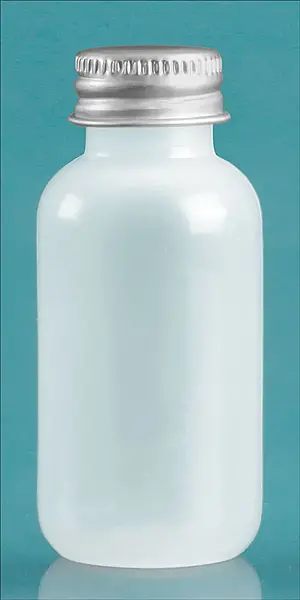 1 oz Natural LDPE Round Bottles w/ Silver Aluminum PE Lined Caps