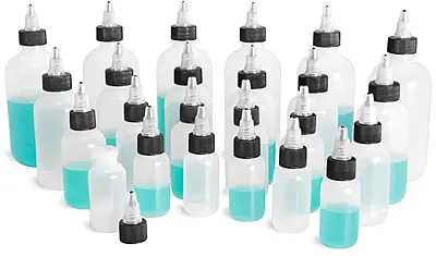 1 oz, 2 oz, 4 oz, 8 oz Natural LDPE Boston Round Bottles w/ Black/Natural Twist Top Caps (Combo Kit)