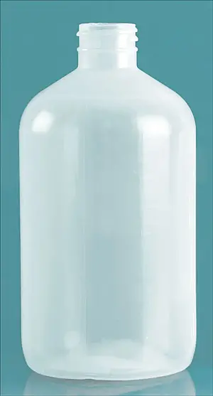 16 oz  Natural LDPE Boston Round Bottles (Bulk), Caps NOT Included