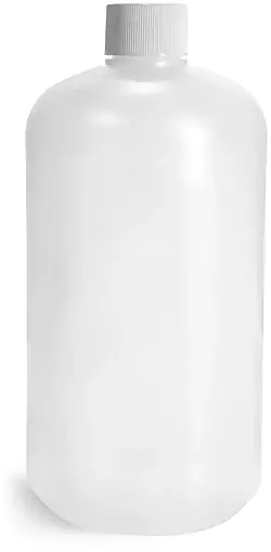 32 oz Natural HDPE Boston Round Bottles w/ White Lined Screw Caps