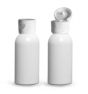 1 oz White HDPE Cosmo Round Bottles w/ White Polypropylene Ribbed Snap Top Caps