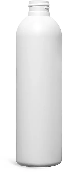 8 oz White HDPE Cosmo Round Bottles (Bulk), Caps NOT Included