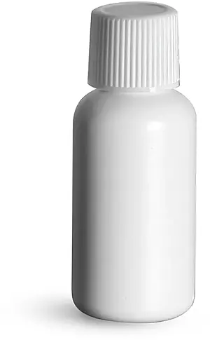 1/2 oz White HDPE Boston Round Bottles w/ White Ribbed Lined Caps