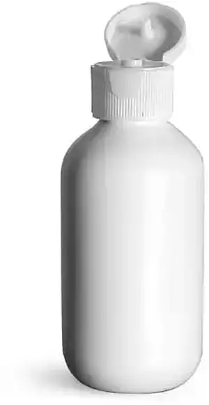2 oz White HDPE Boston Round Bottles w/ White Ribbed Snap Top Caps