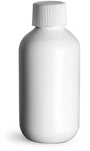 2 oz White HDPE Boston Round Bottles w/ White Ribbed Lined Caps
