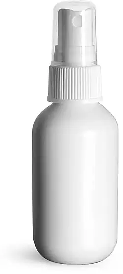 2 oz White HDPE Boston Round Bottles w/ White Sprayers