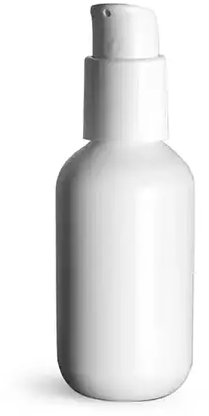 2 oz  White HDPE Boston Round Bottles w/ White Treatment Pumps
