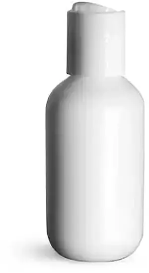 2 oz White HDPE Boston Round Bottles w/ White Disc Top Caps