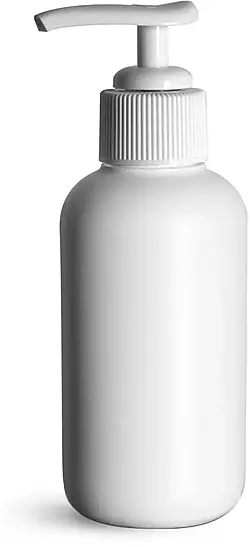 4 oz White HDPE Boston Round Bottles w/ White Lotion Pumps