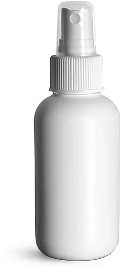 4 oz White HDPE Boston Round Bottles w/ White Sprayers